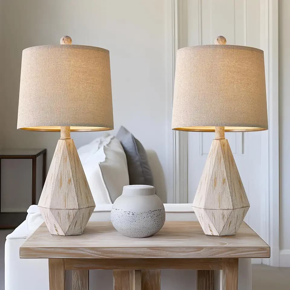 PoKat 20.25" Rustic Table Lamp Set of 2 for Bedroom Living Room Vintage Retro Traditional Nightstand Bedside Lamps Kids Room Study Room Office with Linen Shade, Suitable for Small Place