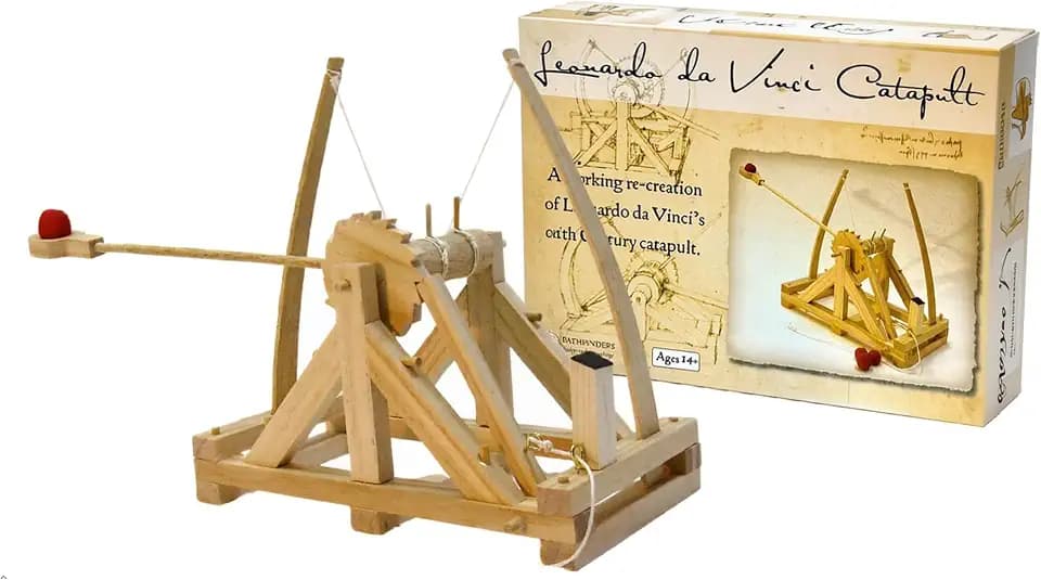 Fun Trading PFD-17 4117 - Holzbausatz nach Leonardo Da Vinci, Funktionsmodell Miniatur Katapult, Mittel, Full Pack With Glue