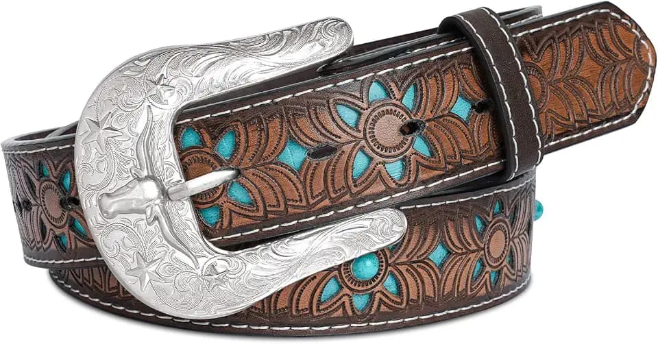 Western Belts Vintage Cowgirl Cowboy Country Belt for Woman Men Gifts, Carved Buckle-Belts for Jeans Pants Dresses