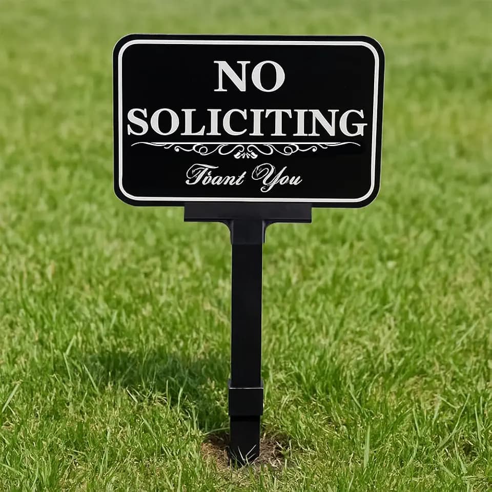 Large No Soliciting Yard Sign With Stake, 14x10 Inch/37 Inch Long Adjustable Height,Metal Aluminum Signs Outdoor No Soliciting Signs for House/Front Door and Business