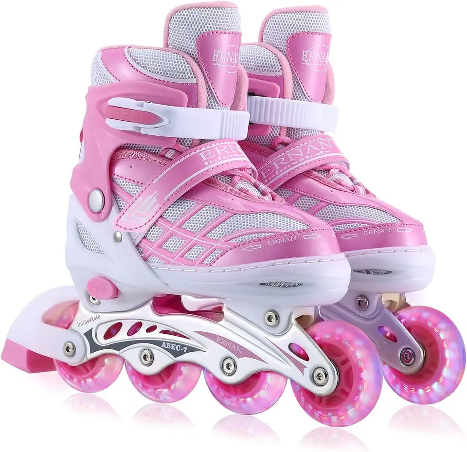 Kinder Inline Skates für Mädchen, verstellbare 4-Größen Inline Rollschuhe mit Allen leuchtenden Rädern für Kinder Mädchen