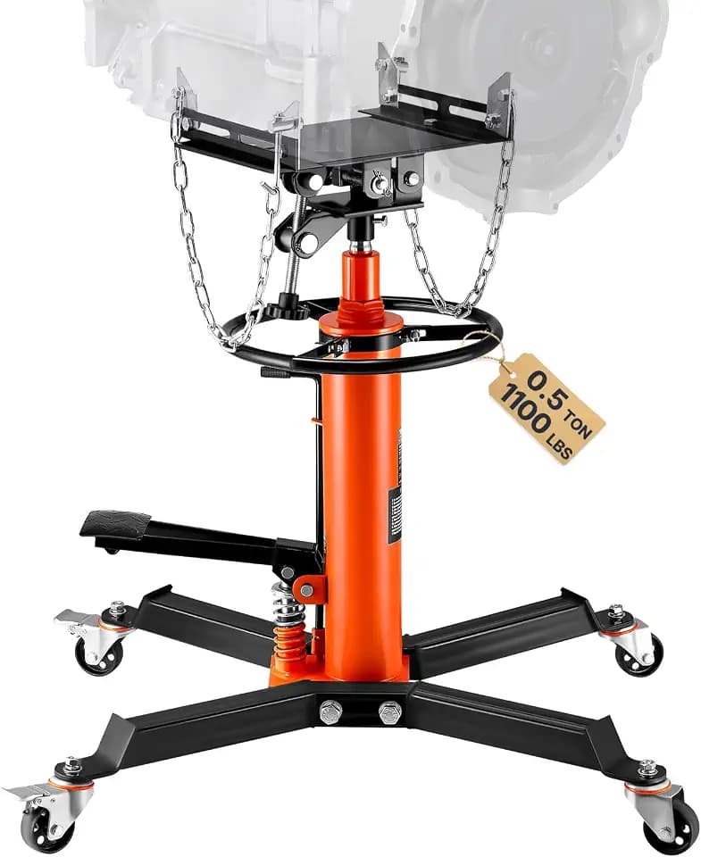 VEVOR Transmission Jack,1/2Ton/1100lbs Capacity Hydraulic Telescopic Transmission Jack, 2-Stage with Foot Pedal, 360° Swivel Wheel, Garage/Shop Lift Hoist, Orange