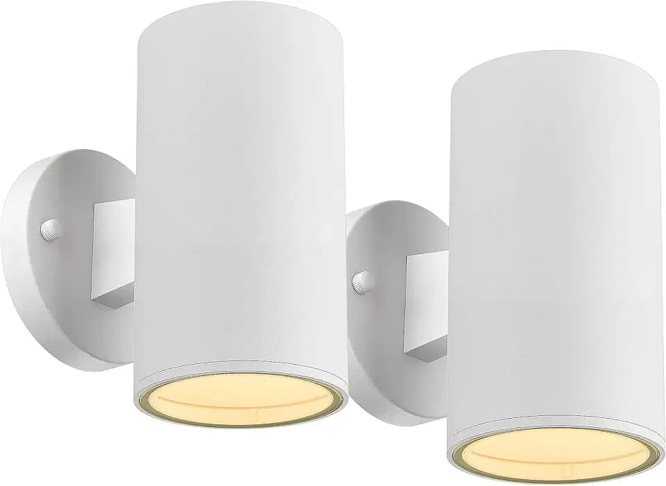 Ken & Ricky Modern Aluminum Outdoor Wall Sconce Lights,Cylinder,White,2 PK