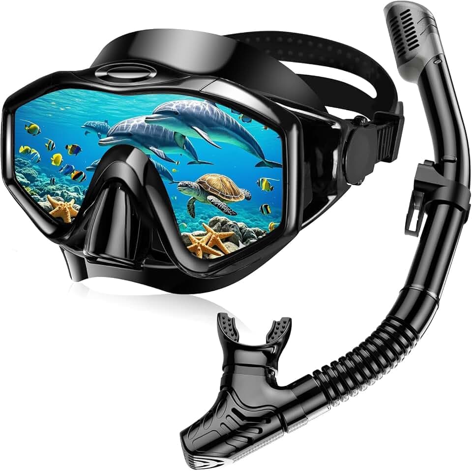 SchnorchelSet Erwachsene,Beschlagfreie Panorama-Schnorchelsets mit Dry-Top-Schnorchel & Schwimmbrille für Tauchen, Schwimmen & Schnorcheln