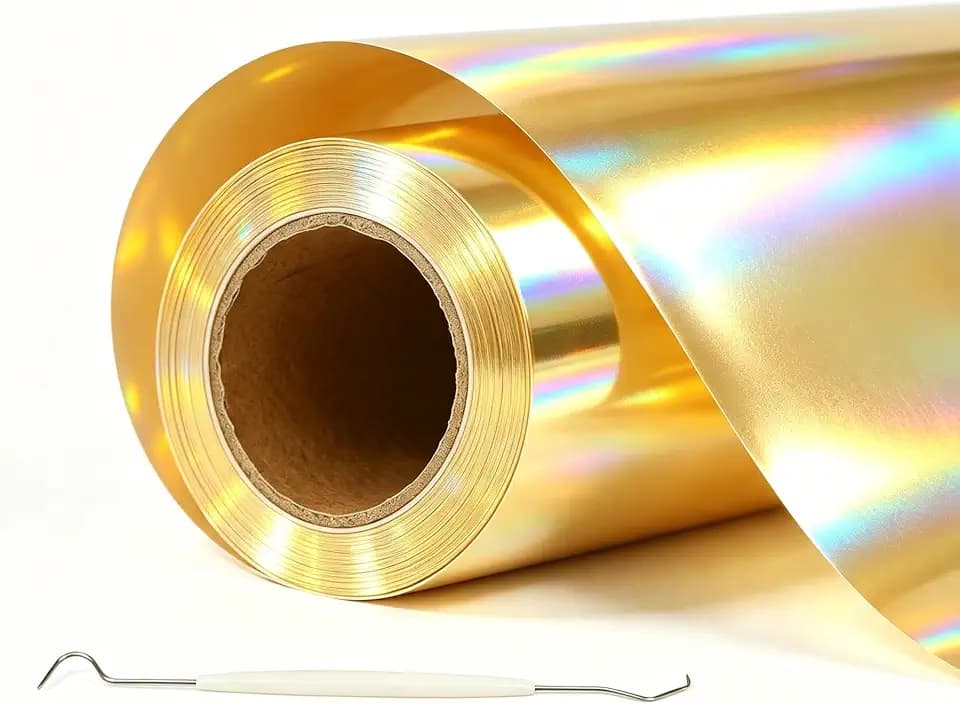 Weich Spiegel Metallic Flexfolie Rolle 30,5X 200 cm,Metallfolie,Plotterfolie Bügelfolie HTV Transferfolie Holografisches Chrom für Textilien,Kleidung(160℃-12S) (Holografisches Gold)