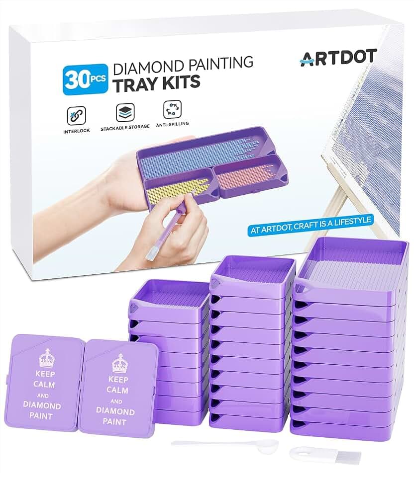 ARTDOT 30er-Set Interlocking Diamant Painting Schiffchen, Stapelbares Tablett als Diamant Painting Zubehör für Erwachsene, Violett