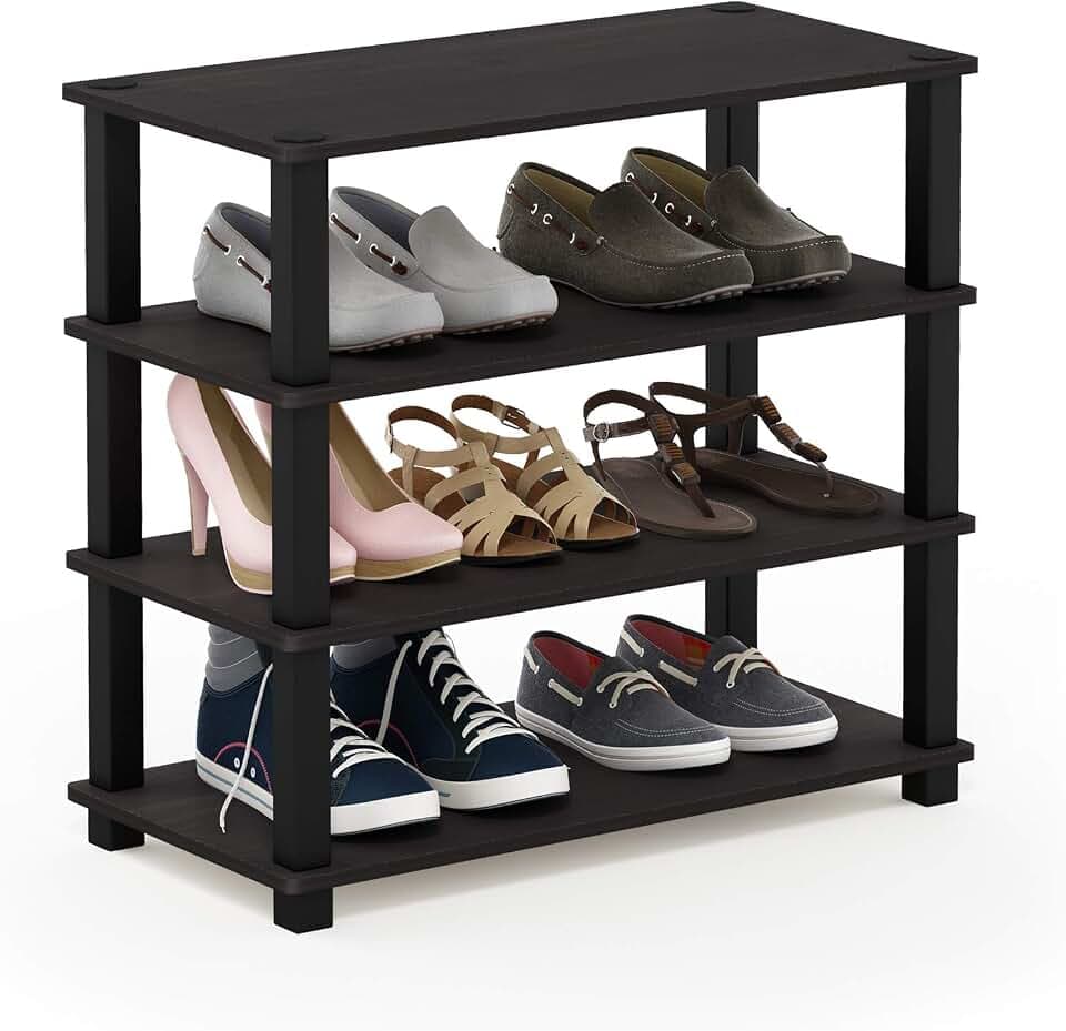 Furinno Turn-S-Tube Schuhregal, 4-stöckig rechteckig Schuhablage, Schuhaufbewahrung, einfache Montage, 29,5 x 60 x 56,6 cm, für Garderobe, Eingangsbereich, Büro, Garage, Espresso