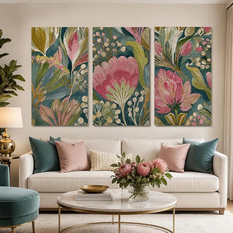 6JUEBING6 3Pcs Abstract Floral Poster Wall Art,Green Flowers Wall Decor