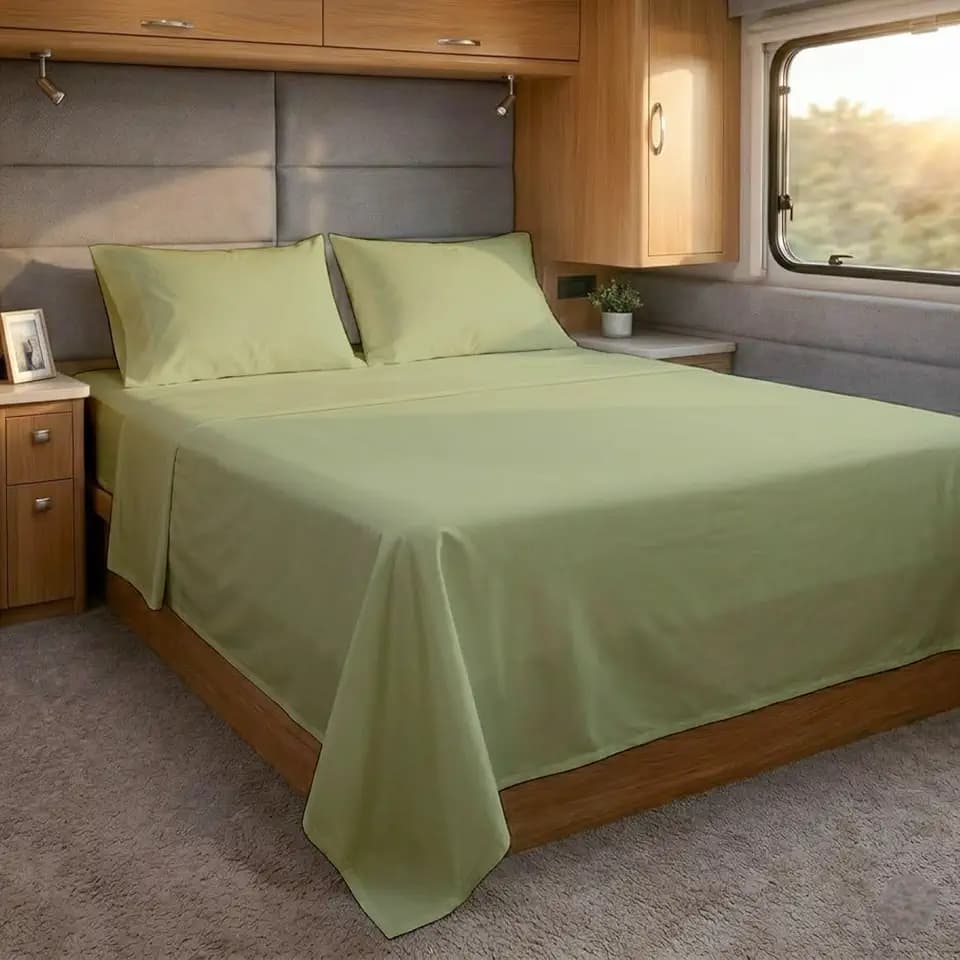 Cottingon RV Short Queen Sheets 60 x 75,Luxury Soft 100% Egyptian Cotton, 4 Pcs Camper Bedding Set to Fit Upto 15" Deep Custom RV Mattress, Sage Solid
