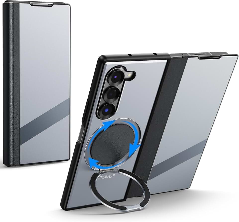 Hülle für Samsung Galaxy Z Fold 7 mit Magnetständer, Metall- & Leder Flip-Hülle mit Scharnierschutz, Vollschutz Kratzfeste Sturzsichere Handyhülle für Fold7 Telefon, Silber
