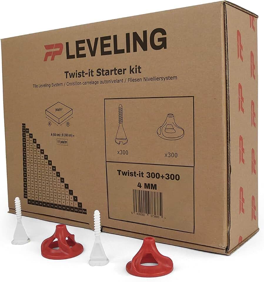 Twist-it Fliesen Nivelliersystem 4 mm Set – 300 Laschen + 300 Zughauben