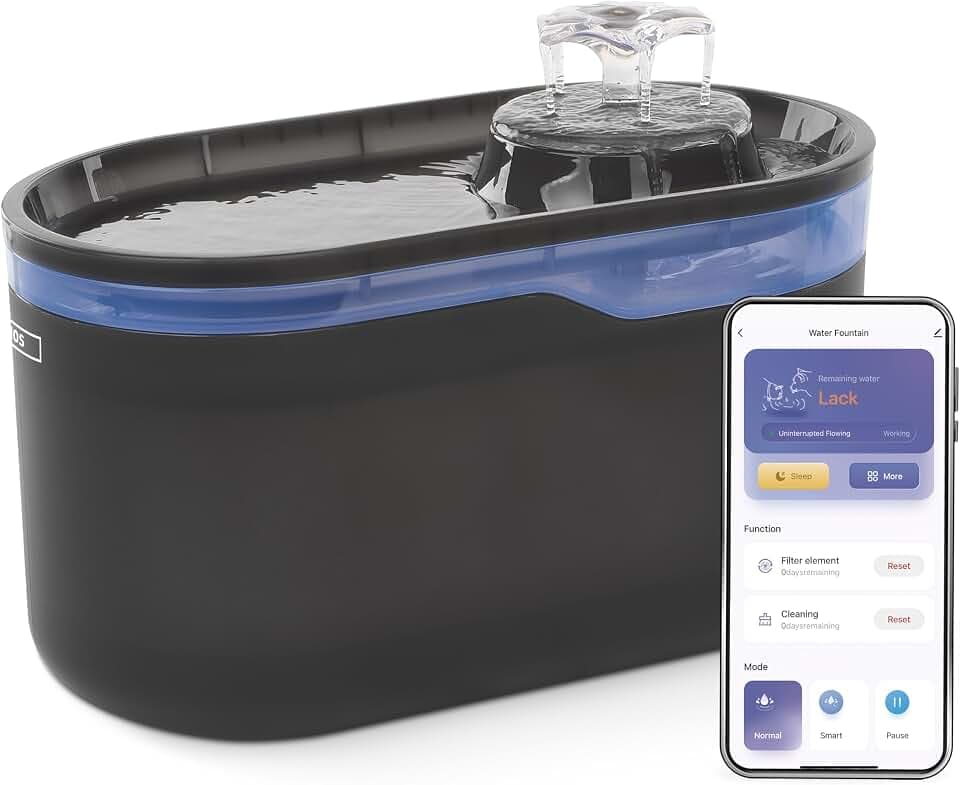EMOS - GoSmart Katzenbrunnen 2,6 l mit Filtrationssytem - WLAN Pet Care Trinkbrunnen für Hund und Katze mit App - Trinkwasser Fontäne - Wasserbrunnen für Haustiere - Frischwasser-Spender - Grau
