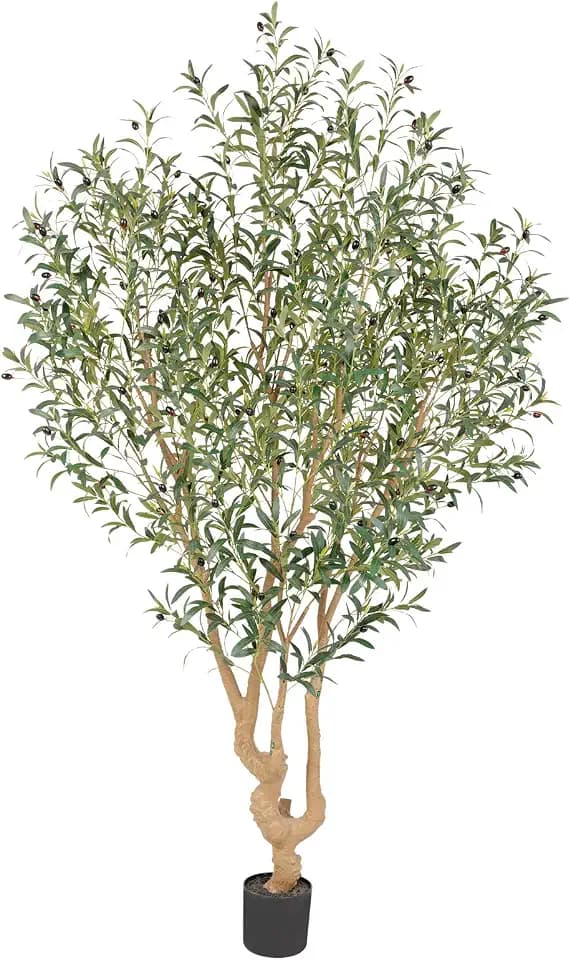 Nafresh Majestic Faux Olive Tree 7 feet – Artificial Olive Tree Indoor & Outdoor with Lifelike Leaves & Textured Branches for Living Room, Office, Entryway,Patio