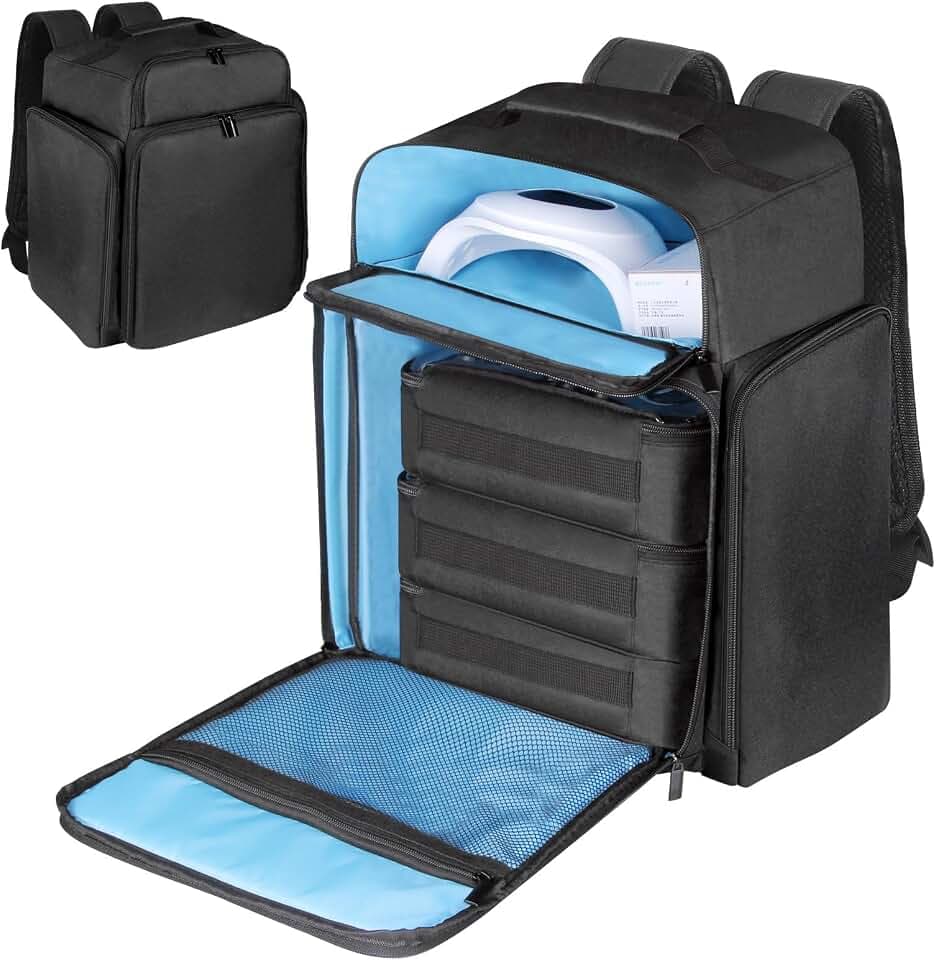 Nagellack-Organizer-Rucksack für 108 Flaschen (15 ml – 0,5 FL. oz) und eine Nagellampe, Organizer-Aufbewahrungstasche für Nagelzubehör mit 3 Nagellack-Etuis(schwarz)