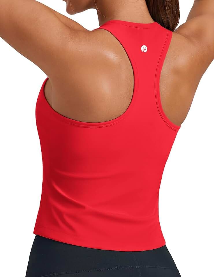 PINSPARK Workout Tops for Women Built in Bras Tank Tops Racerback
