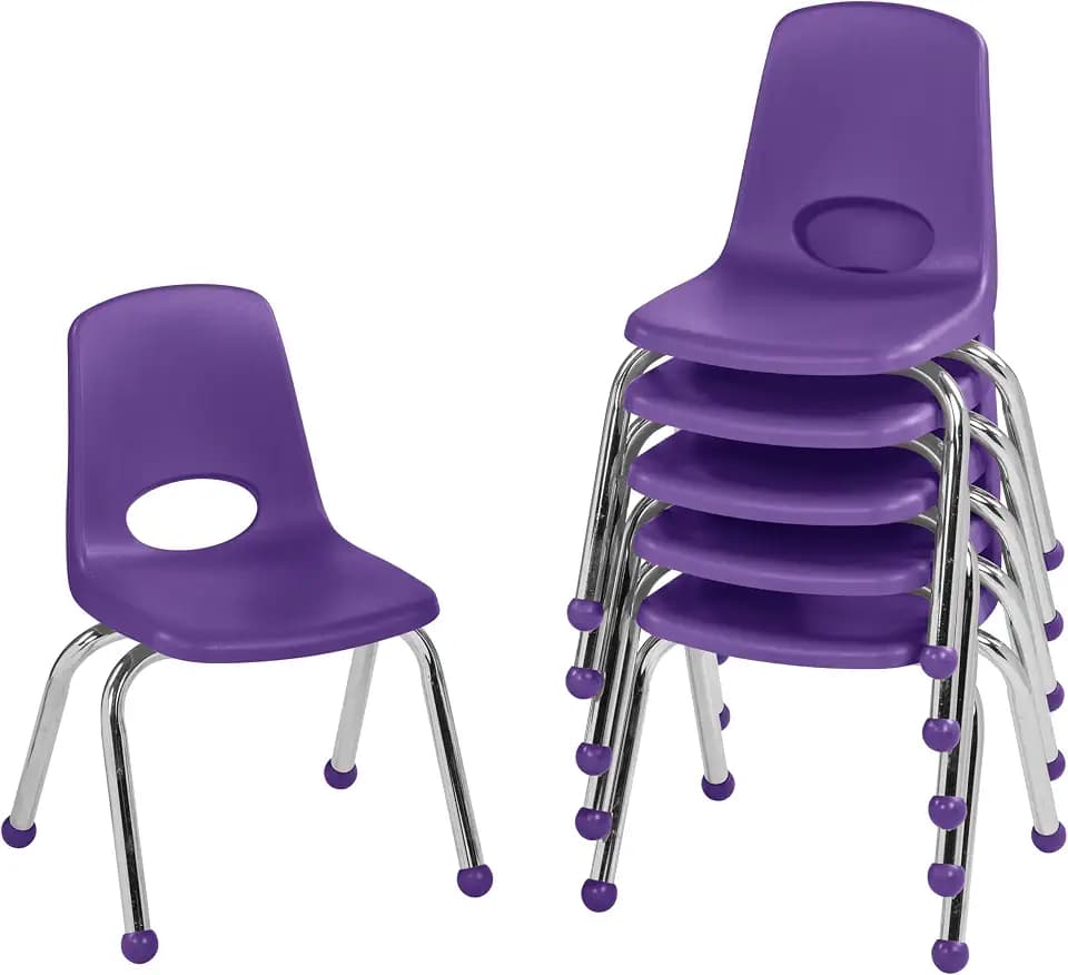 FDP 12" School Stack Chair with Ball Glides, Purple, 6-Pack, 10359-PU