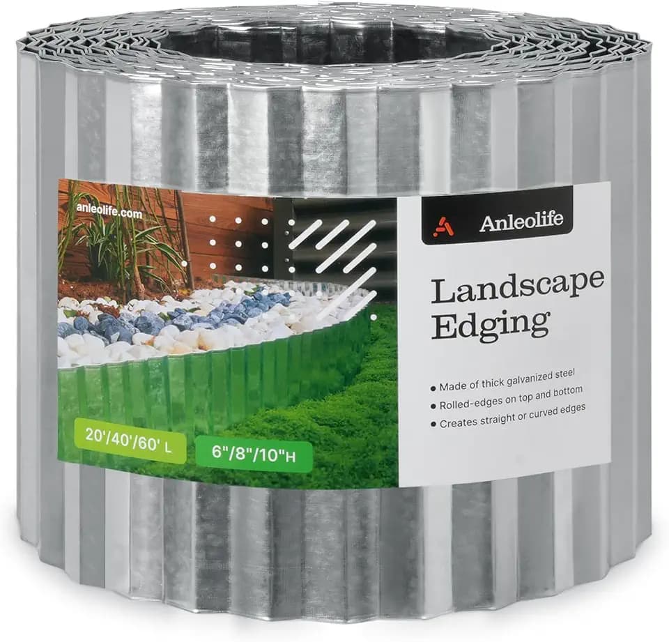 Anleolife Galvanized Steel Landscape Edging Roll, 20FT x 8" Silver