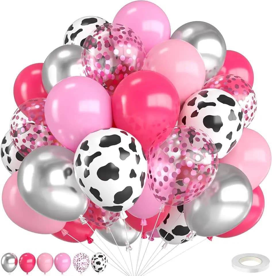 Cowgirl Balloons 12 Inch Cow Print Hot Pink Light Pink Silver Balloons