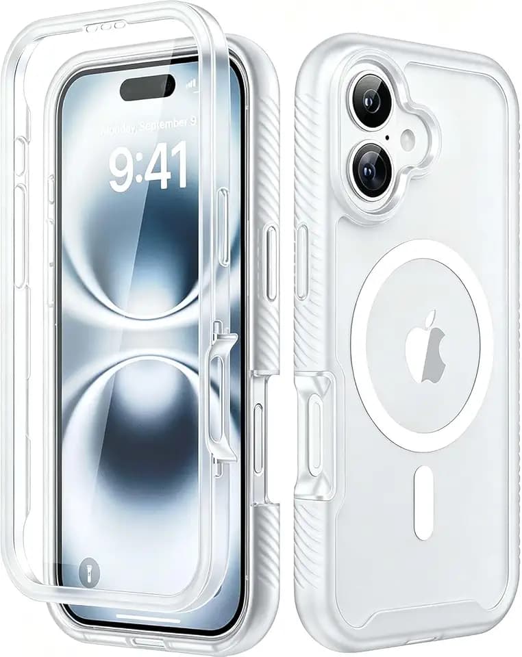 Magnetic for iPhone 16 Plus Case with Built-in Sensitive Screen Protector, Full-Body Dual Front & Back Protective Phone Case [Compatible with MagSafe] Drop Proof 16 Plus Cover, Matte Clear