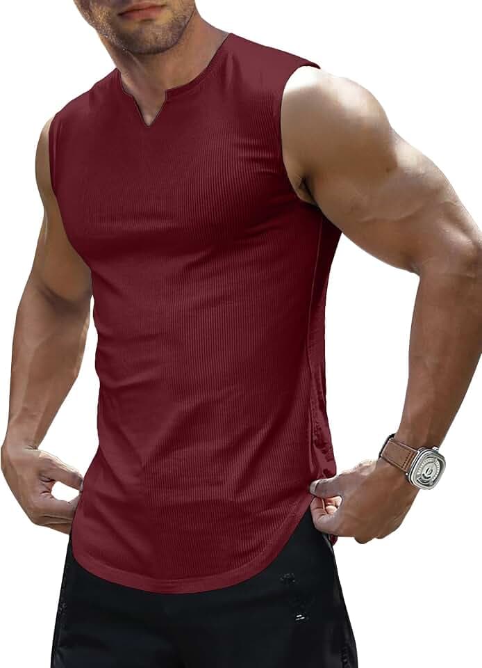 JMIERR Mens Ribbed Tank Tops V‑Neck Sleeveless Workout Muscle T Shirt