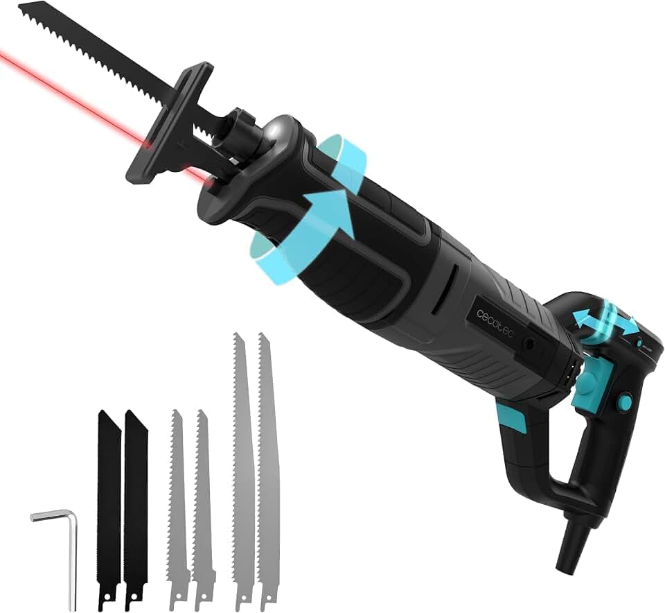 Cecotec Säbelsäge LongFlex 900 ShockAbsorber. 850 W, 26 mm Hub, 150 mm Schnitttiefe, Anti-Vibration, drehbarer Griff, einstellbare Geschwindigkeit, LED, Laser, werkzeugloser Wechsel, 6 Sägeblätter
