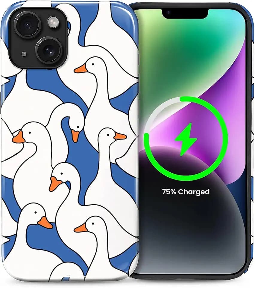 for iPhone 14 Plus Case for Women Girl Men Boy, Compatible with MagSafe, Shockproof Soft Silicone & Hard PC Shell Protective Case for iPhone 14 Plus - Blue Silly Goose Funny Cottagecore