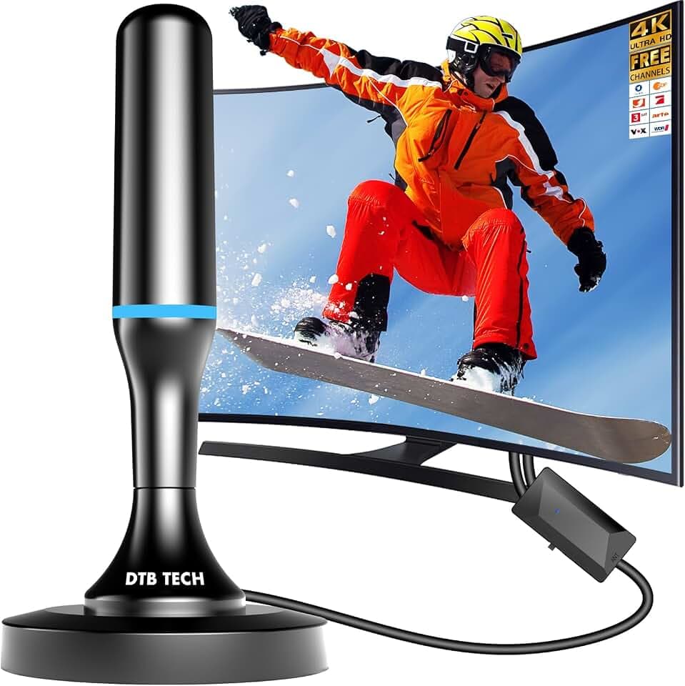 DVBT2 Antenne, DVBT2 Antenne mit Verstärker Innen, DVBT Antenne 360°Empfang bis 600km, DVB-T & DVB-T2 Antennen mit Magnetfußl, 4K UHD Kostenlose lokale Sender 3m Kabel, Blau