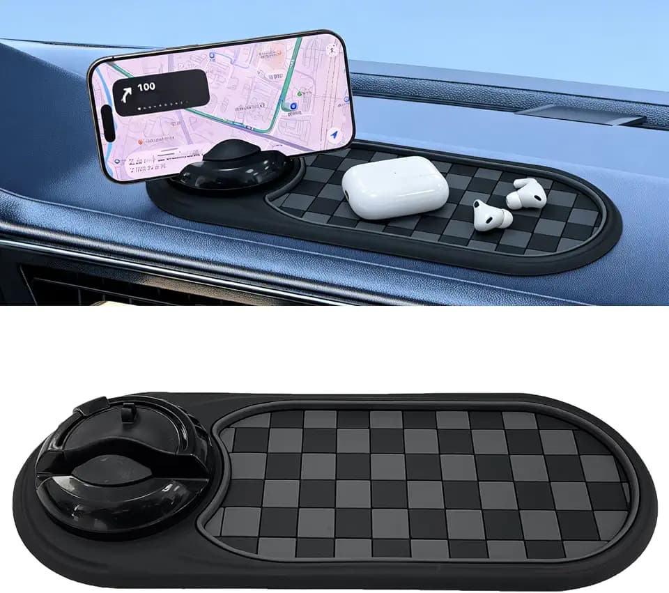 Multifunctional Car Anti-Slip Mat, 360° Rotating Car Anti Slip Mat Phone Holder with Temporary Parking Number, Anti Slip Mat for Car Dashboard for Storage Phones Sunglasses Keys Gadgets（Black）