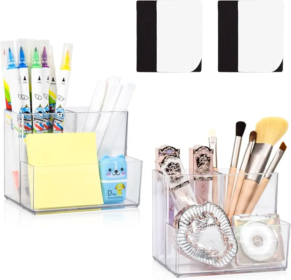 Marte Vanci Acryl-Stifthalter, transparenter Stiftebehälter, Make-up-Pinselhalter, Schreibwaren-Aufbewahrung, Schreibtisch-Organizer für Büro, Schulbedarf, Desktop-Zubehör mit 2 magnetischen Quadraten