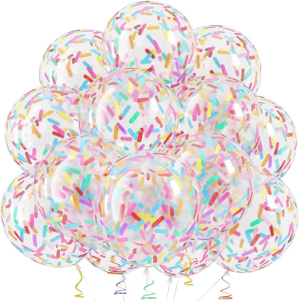 Rainbow Confetti Balloons, 12 Inch Multicolor Candyland Ice Cream Sprinkle Colorful Long Confetti Glitter Latex Balloons for Men Women Birthday Party Wedding Baby Bridal Shower Graduation Decorations