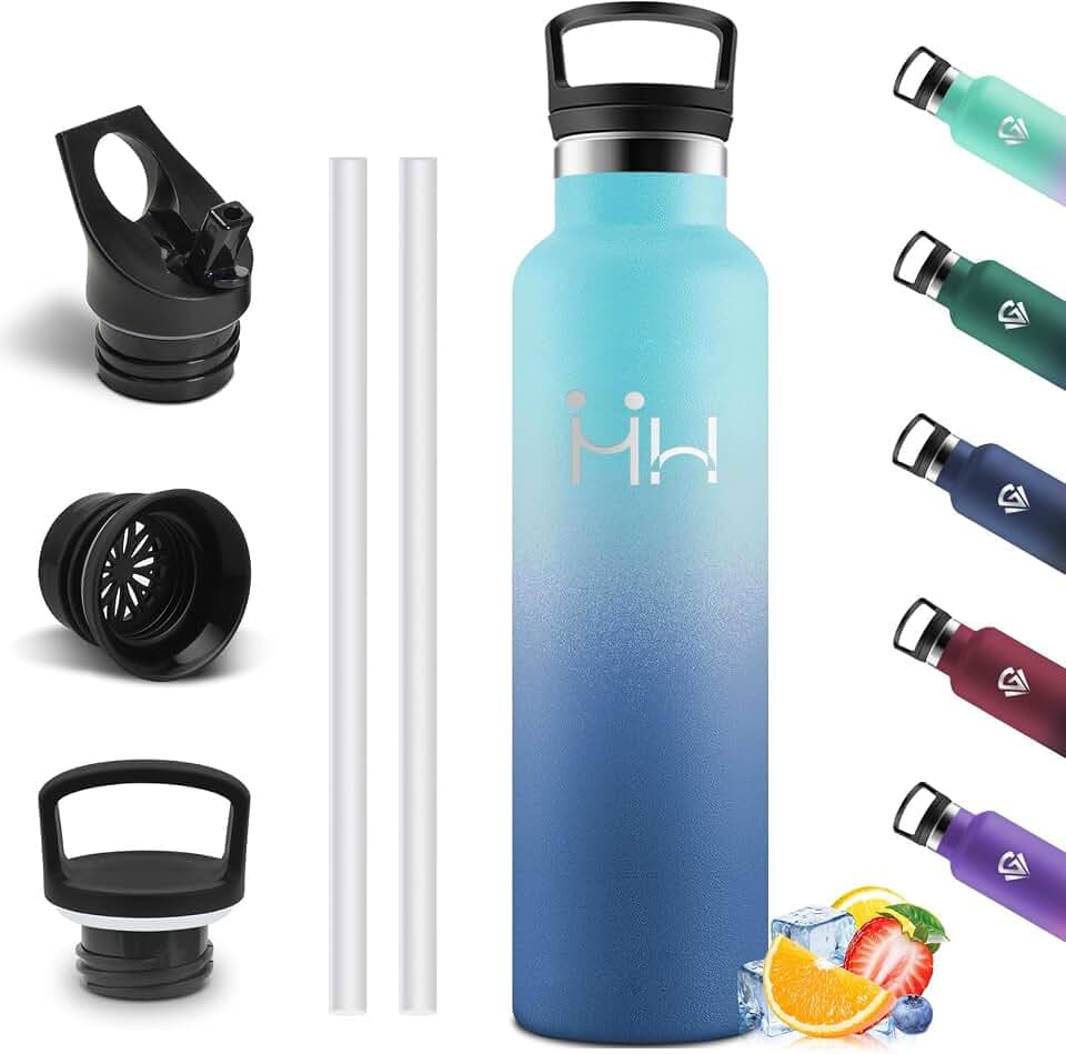 Motswedi Trinkflasche Edelstahl, 1000 ml BPA-Freie, Thermoslasche, Auslaufsicher & Schweißfest, Wasserflasche, Doppelwandige mit Strohhalm, Trinkflasche Kohlensäure Geeignet