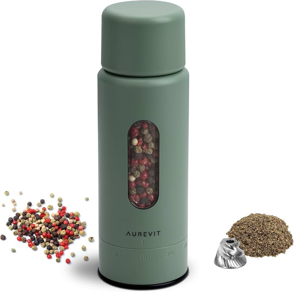 Manual Pepper Grinder, Single Pepper Mill with 420 Stainless Steel Core, External Adjustable Coarseness, Refillable, Durable Design (Sage)