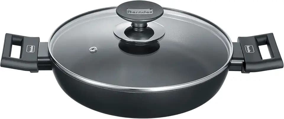 Berndes Servierpfanne 24cm - Alu Induktion - Pfanne mit hohem Rand & Soft-Touch Griffen, Induktionspfanne antihaft-beschichtet, induktionsgeeignet, zum Braten, Schmoren & Servieren, 11365, schwarz