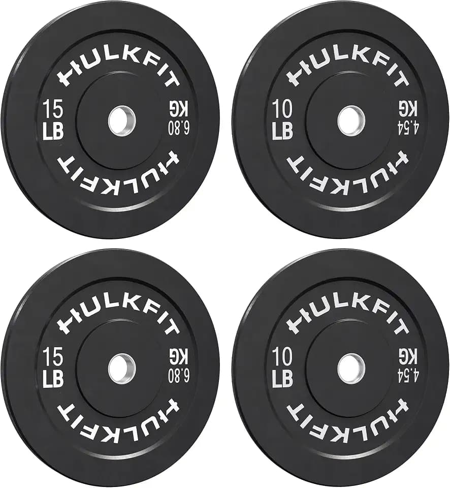 HULKFIT 2-Inch Olympic Rubber Weight Plates Sets, Black