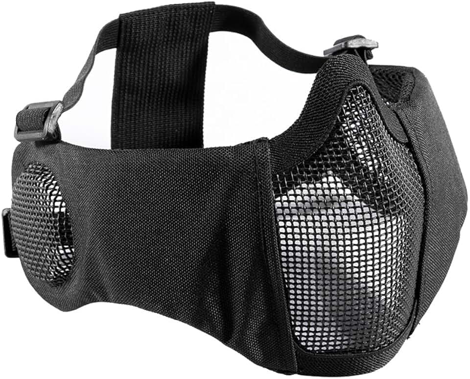 OneTigris Airsoft Faltbare halbe Maske Mesh Gesichtsmaske mit Gehörschutz