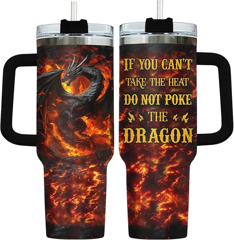 34HD Dragon Do Not 40 oz Tumbler with Handle, Bookish Reader Gift
