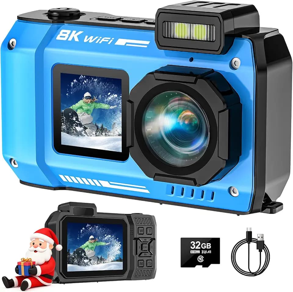 8K Underwater Camera, 70MP 33FT WiFi Waterproof Digital Camera with 32GB