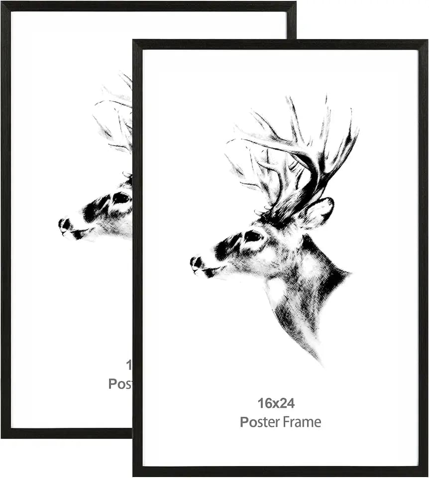 Yaetm 16x24 Poster Frame Black Set of 2, Solid Wood Frame 16 x 24 for Pictures, Posters & Art Prints, Horizontal and Vertical Wall Mount (2 pack, Anthracite Black)