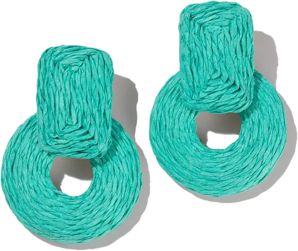 Boho Statement Raffia Drop Earrings Colorful Summer Beach Big Fun Jewelry