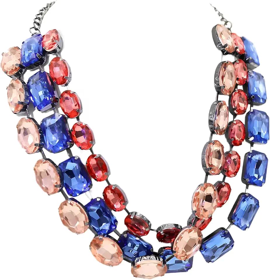 JNF Chunky Colorful Crystal Rhinestone Choker Collar Necklace for Women Twisted 3 Strand Statement Necklace Trendy Sparkly Neck Chain Wedding Bridal Jewelry