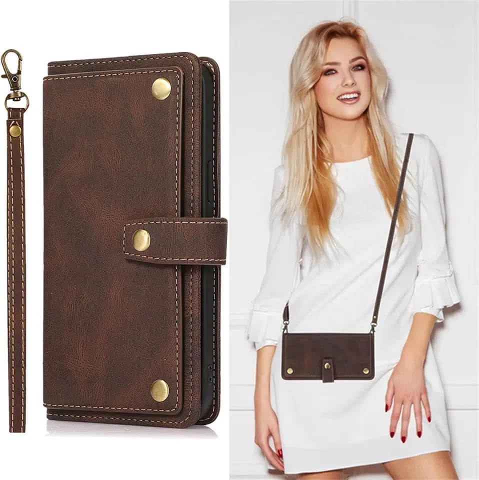 Crossbody Wallet Case Compatible with Samsung Galaxy A12 5G Leather Purse Phone Case with Card Holder & Wrist Strap Magnetic Flip PU Kickstand Cover for Women Girls(Brown)