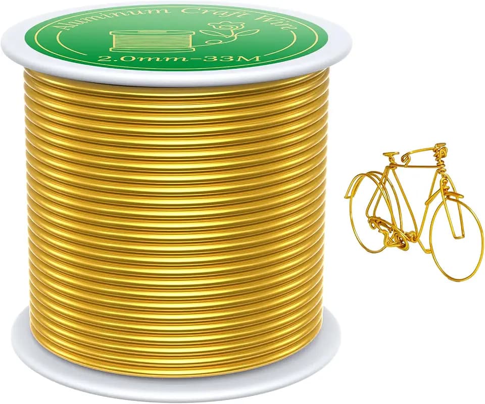 VynyQoo 2mm Basteldraht, 33m Modellierdraht, Aludraht Draht Gold, Weicher Aluminiumdraht, Schmuckherstellung Bindedraht pour Basteln DIY