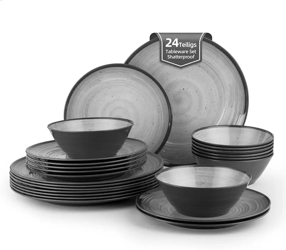 Melamin Geschirrset für 8 Personen, 24pcs Camping Teller Set