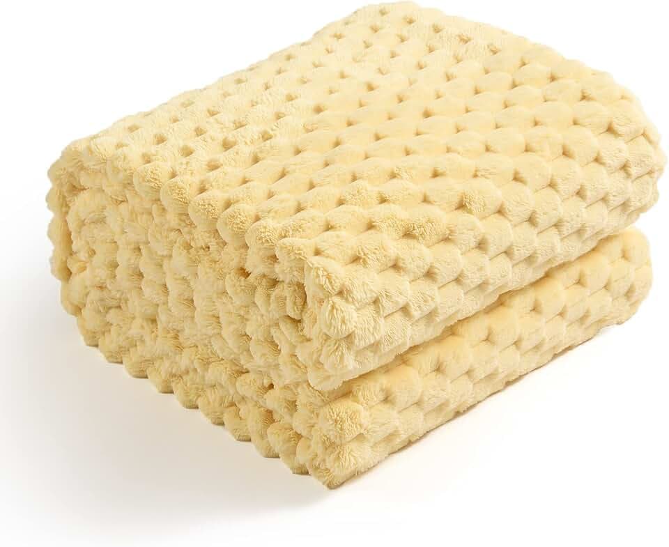 Excervent Hexagon Jacquard Throw Blanket for Bed, 60x80 Inch, Light Yellow