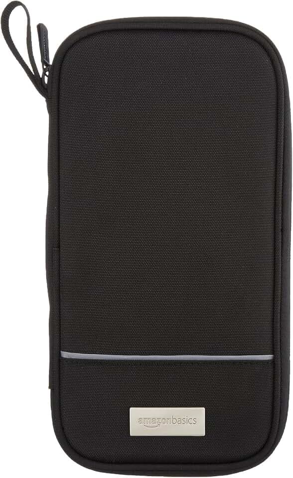 Amazon Basics RFID-blocking Passport Wallet, Passport Holder for Travel, Polyester/Nylon Material with Durable Zipper Closure, Zippered Pockets, Slots for Cards, 10"x5", Black, Solid