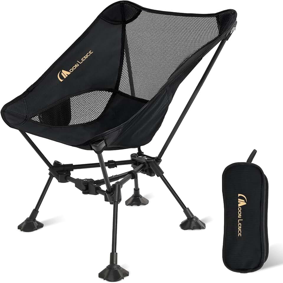 MOON LENCE Portable Camping Chair，Lightweight Backpacking Hiking Chairs,Compact,Foldable,with Anti-Sinking Large Feet for Beach,330 lbs Capacity (Black, Standard)