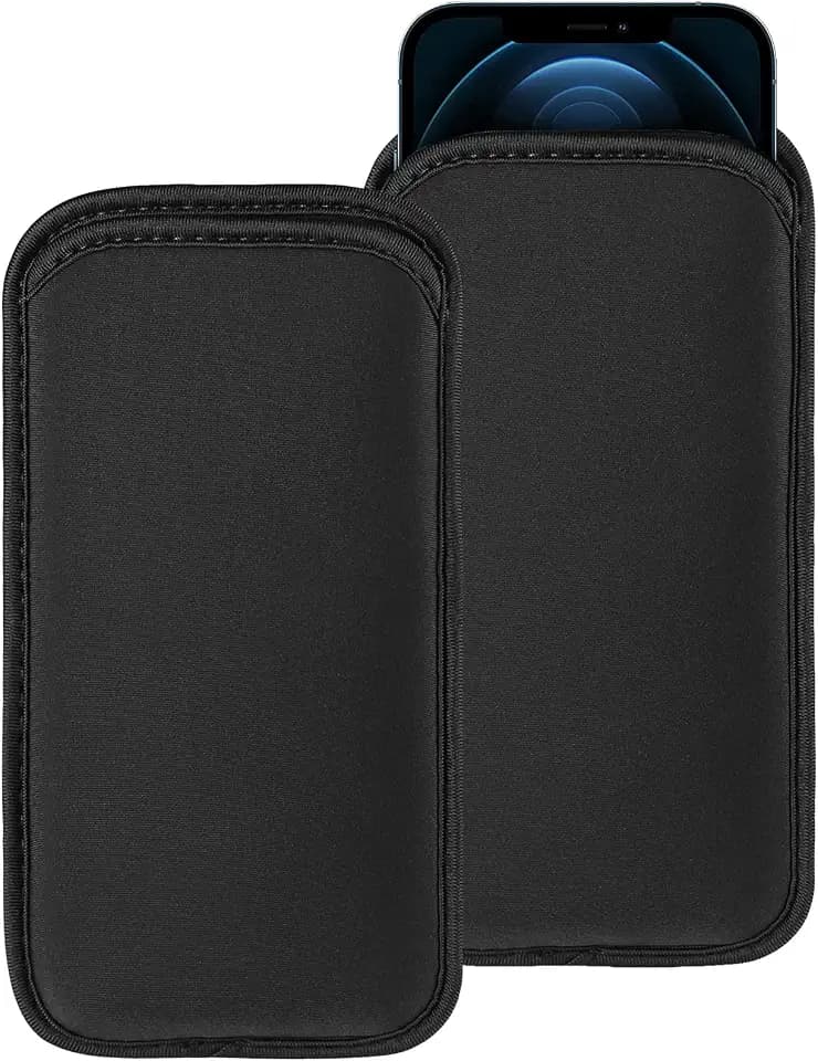 2 PCs Neoprene Cell Phone Sleeve Phone Pouch Compatible for Apple iPhone 16 Pro Max 16 Plus Galaxy S25 Ultra S25+ S24 FE A53 A32 A03s Pixel 9 Pro XL OnePlus 13 13R (Medium, Fits Naked) Black