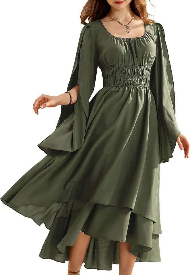 SCARLET DARKNESS Damen Mittelalter Kleid Gothic Langarm Vintage Midi Kleid