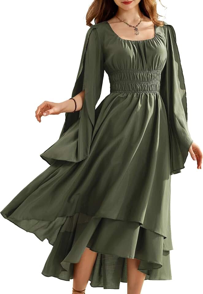 SCARLET DARKNESS Damen Mittelalter Kleid Gothic Langarm Vintage Midi Kleid