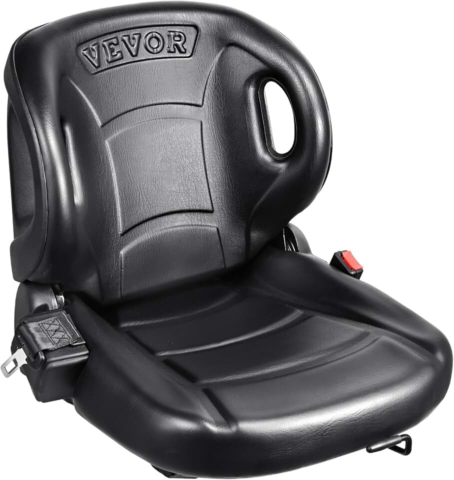 VEVOR Universal Forklift Seat,Tractor Seat with Micro Switch, PVC Mower Seat w/Seat Belt for fits Toyota Forklift Aftermarket,Tractor,Skid Loader,Excavator,Dozer,Backhoe,Telehandler,UTV,ATV